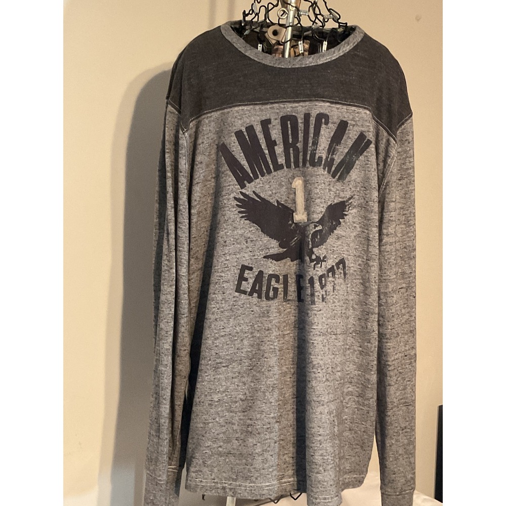 American Eagle Mens XL Long Sleeve Graphic T-Shirt Gray Vintage 1977 Classic Fit
